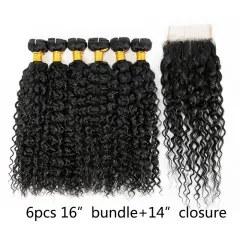 Wig Human Hair Mixed 7-piece Small Curly Curtain Hair Block Set - 16Inch14Inch - View 1