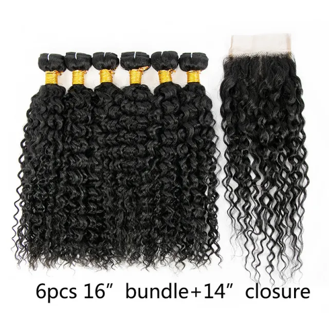 Wig Human Hair Mixed 7 piece Small Curly Curtain Hair Block Set 16Inch14Inch - Shop at LoveMi
