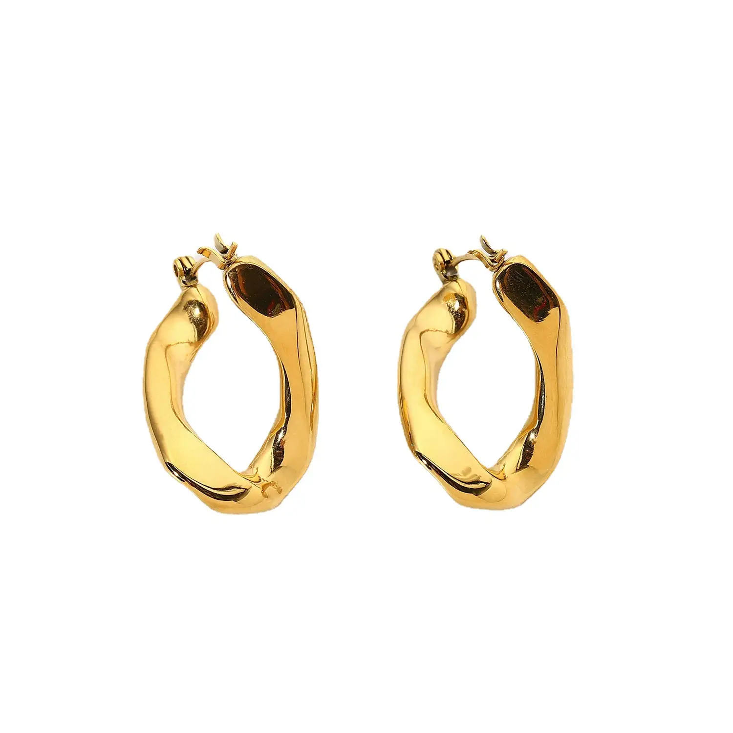 18k Gold Stainless Steel Flat U-ring Earrings
