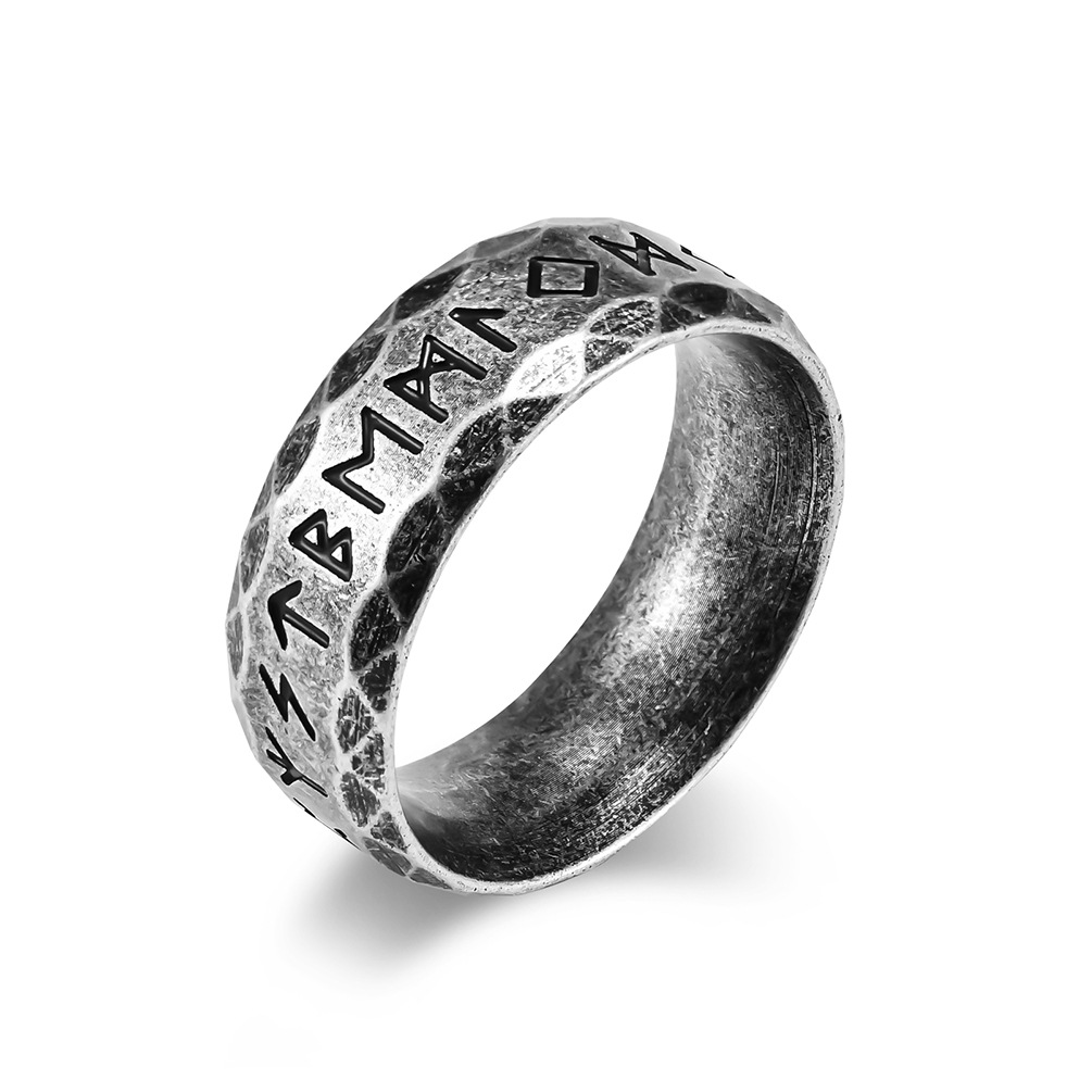 Title 4, Heren titanium ring met vintage Viking tekst, m...