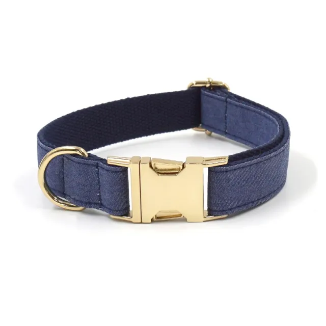 Lettering Deep Denim Gold Buckle Pet Collar Leash Bow Tie Suit Bow - Shop at LoveMi