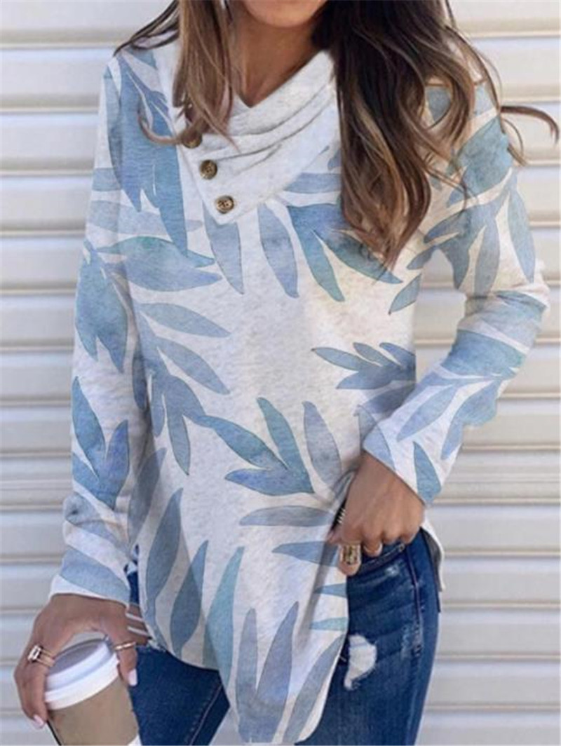 Top Ethnic Print Pile Collar Long-sleeved Bottoming Shirt T-shirt