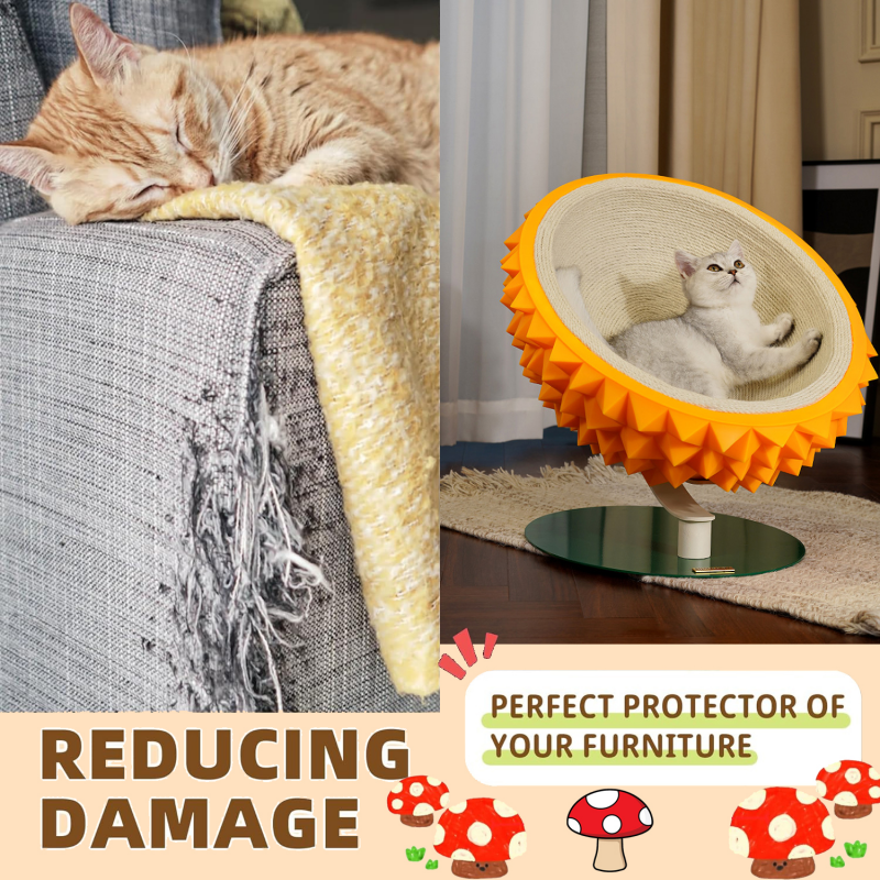Durian Shape Cat Scratching Bed Cat House - Comfortable Sisal Rope Scratching Board With PVC Plastic Combination, 3 In 1 Cat Resting Bed - Suitable For Cat Claw Care, Cute And Sturdy Assemble