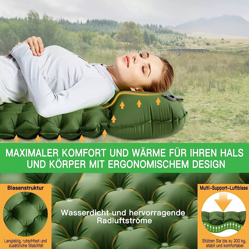 Inflatable Double Camping Mat Ultralight Air Bed Sleeping Mattress & Pillow New