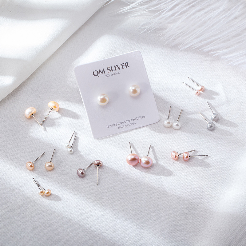 Natural Freshwater Pearl Sterling Silver Stud Earrings