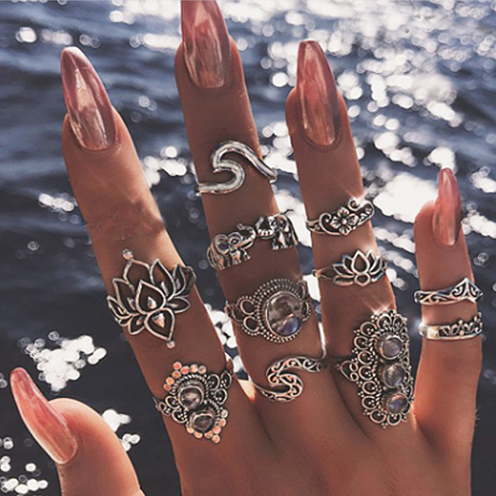 Title 3, Vintage 11-Piece Ring Set featuring Palm Crown,...