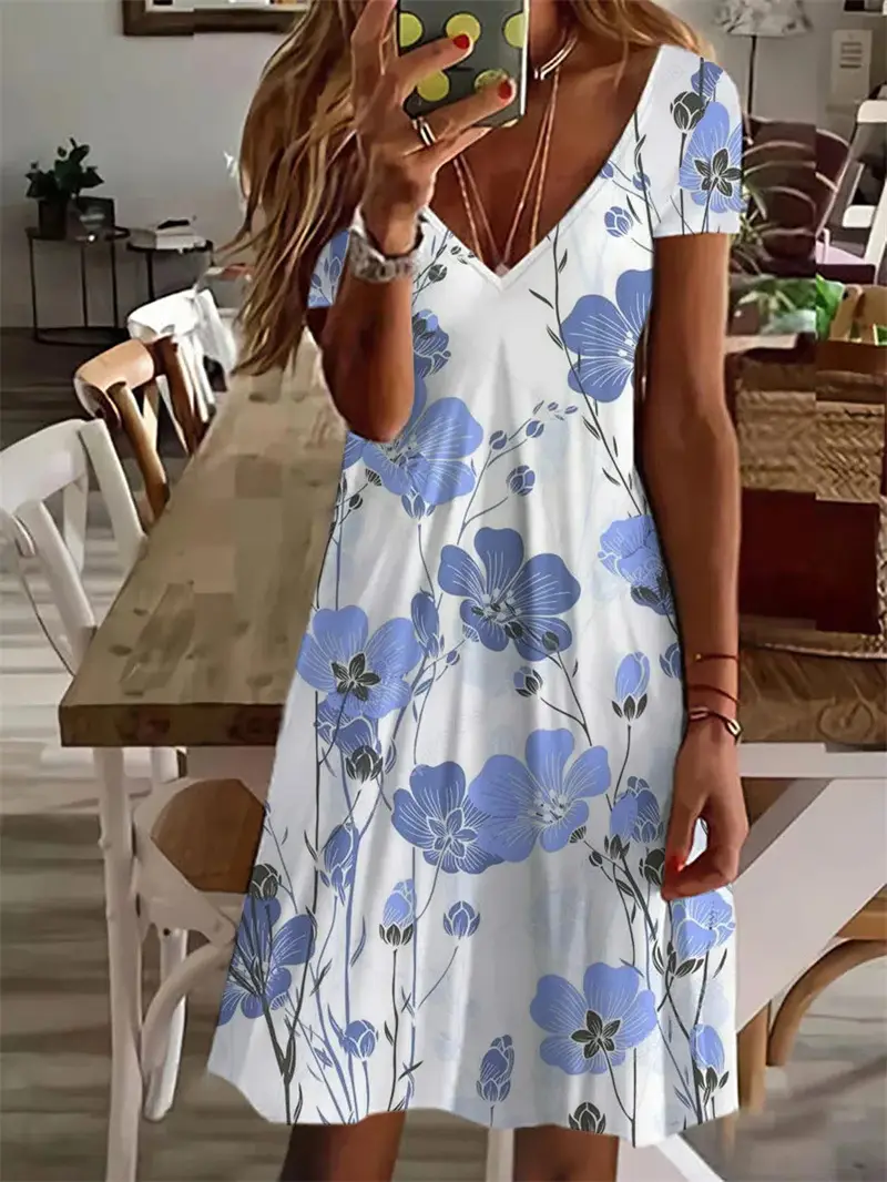Printed V-neck Short-sleeve Street Trend T-shirt
