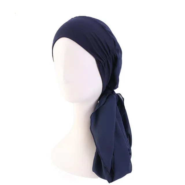 Elastic Wide Brim Hat Turban Wheel Chemotherapy Pre tied Headgear Navy Blue - Shop at LoveMi