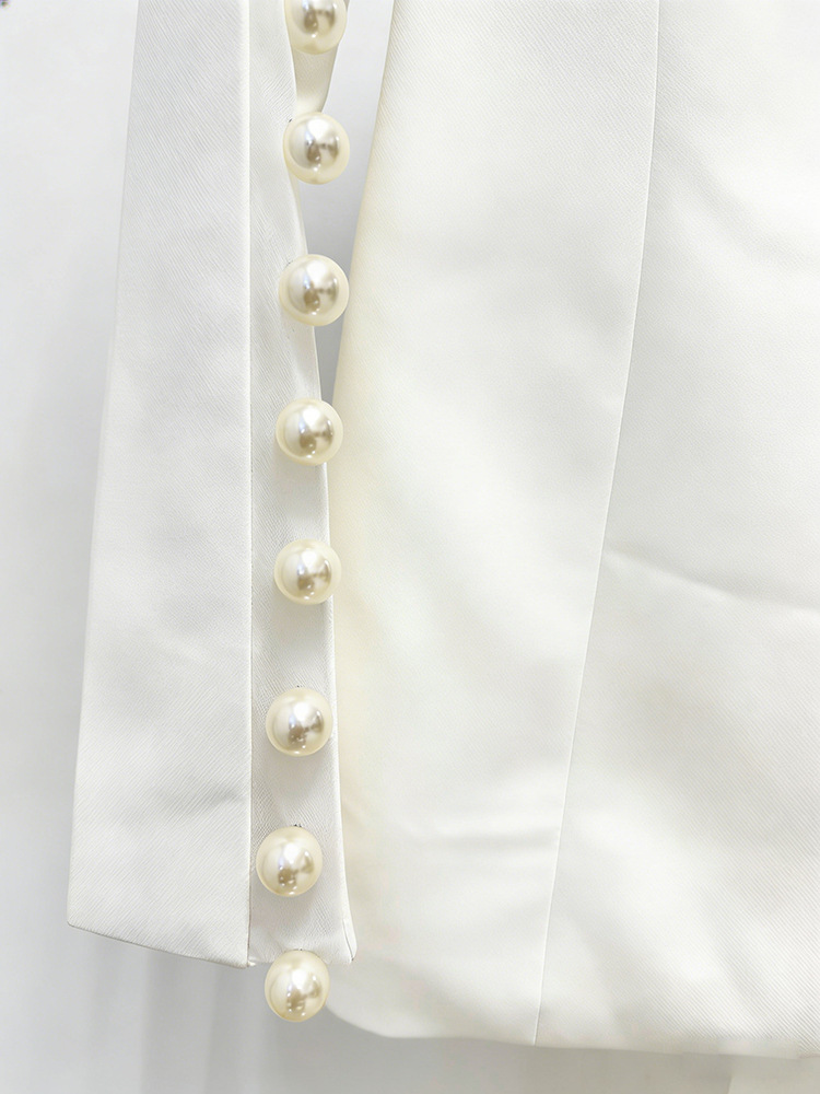 Pearl Embellished Peak Lapel Blazer & High Waist Full Flare Suit Trousers 2-Piece Set 5