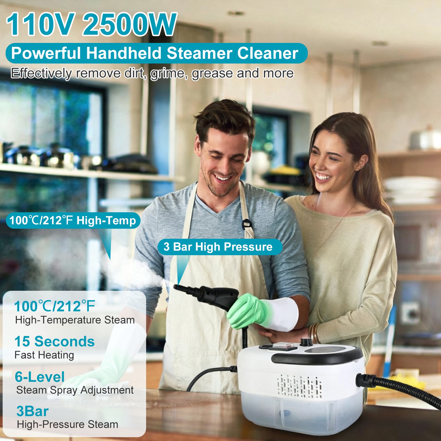 2500W Handheld Steamer Cleaner Multifunctional Little Steamer Powerful High Temp Steam Clean Machine With Gloves For Cleaning Car Detailing Couch Floor Tile Microwave Mattress Bed Bugs Window thumbnail 10