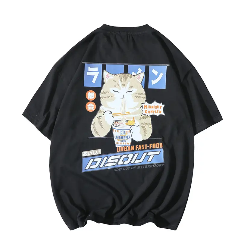 Japanese Cat Cartoon Print Short-sleeved T-shirt