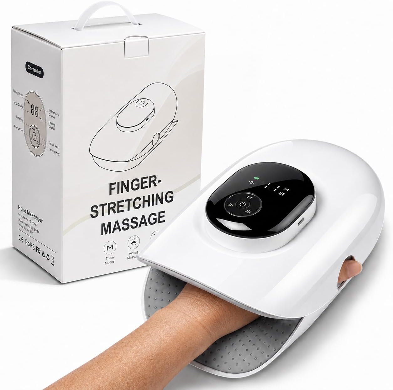 Hand Massager With Heat & Air Compression For Arthritis And Carpal Tunnel, 5 Modes Air Pressure Kneading Massage, Built-in Finger Stretching, USB Rechargeable Hand Therapy Massager For Hand Pain Relie