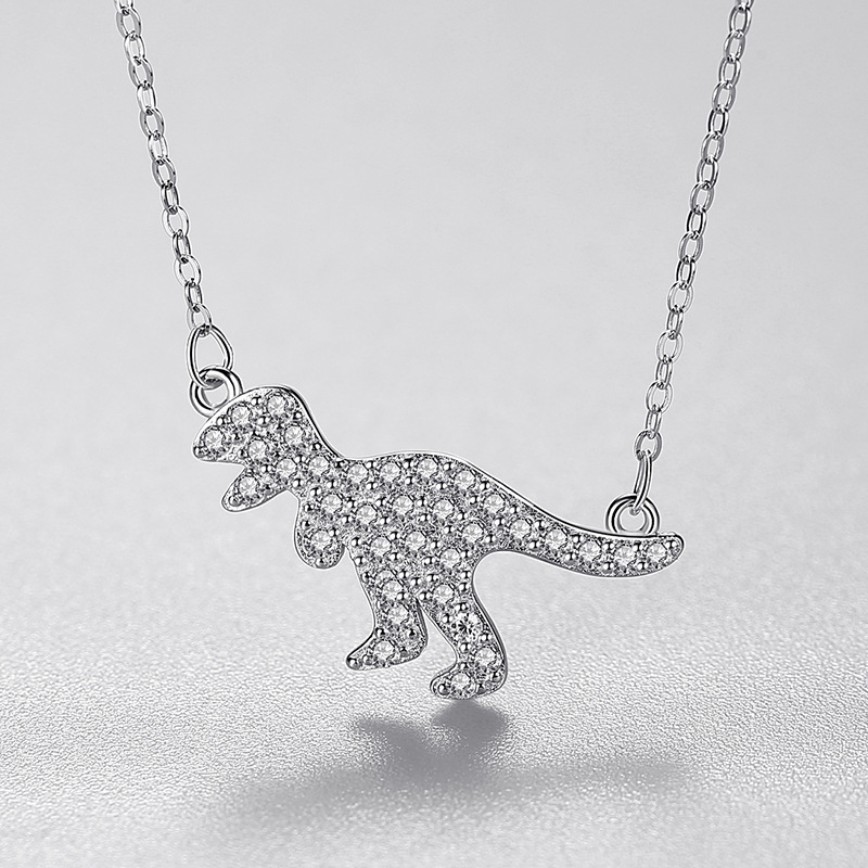 S925 Silver Small Dinosaur Pendant Necklace With Diamonds