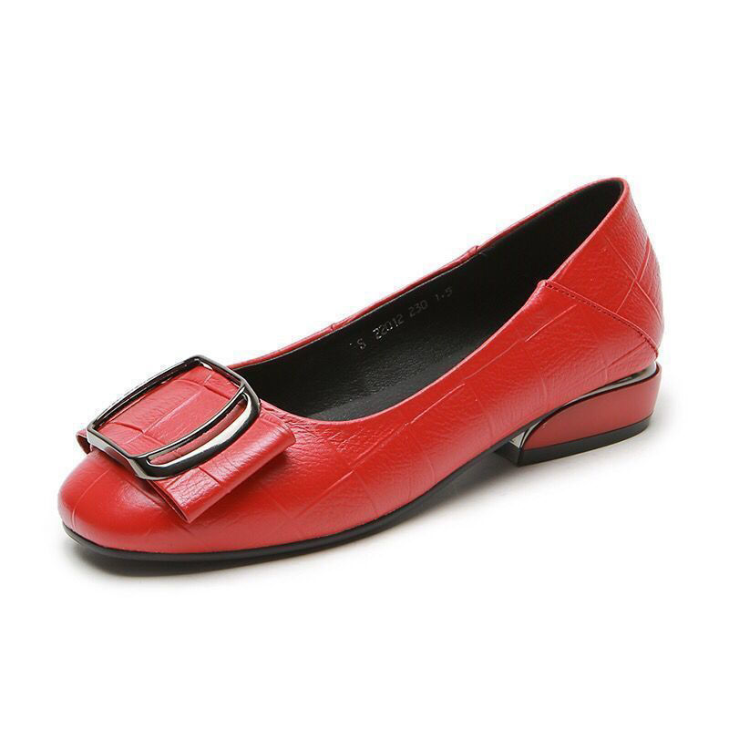 Flat Thick Heel Low Heel Shallow Mouth Mid-heel Casual All-match Low-heel Leather Shoes