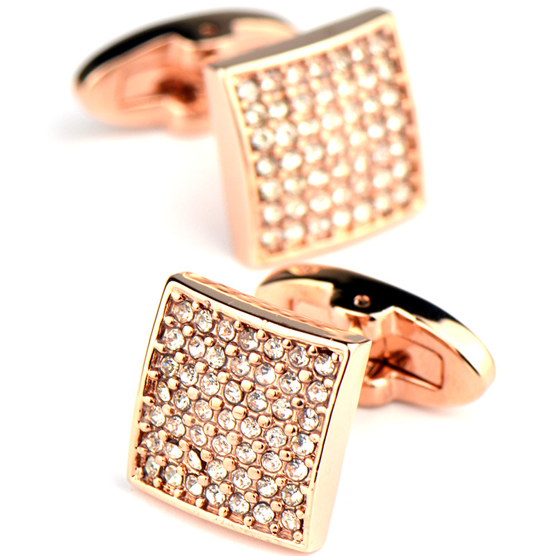 Full Diamond Precision White Diamond Cufflinks Rose Gold French Cufflinks — foto 6