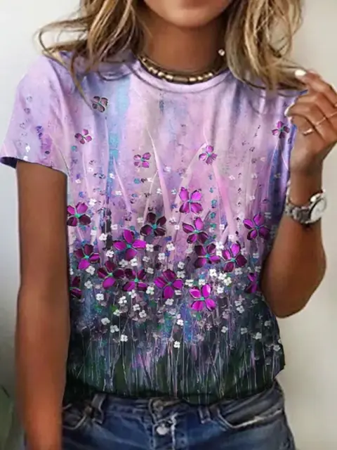 Women's Fashion 3D Digital Print Casual Crew Neck ShortSleeve