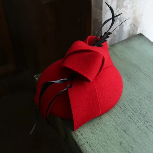French Elegant White Feather Fleece Vintage English Top Hat Red - Shop at LoveMi