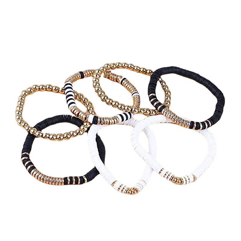 Women's Fashion Black Polymer Clay Letter Ball Bracelet Suit