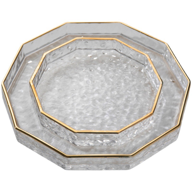 Painted Gold Polygonal Glass Plate Saucer European Style