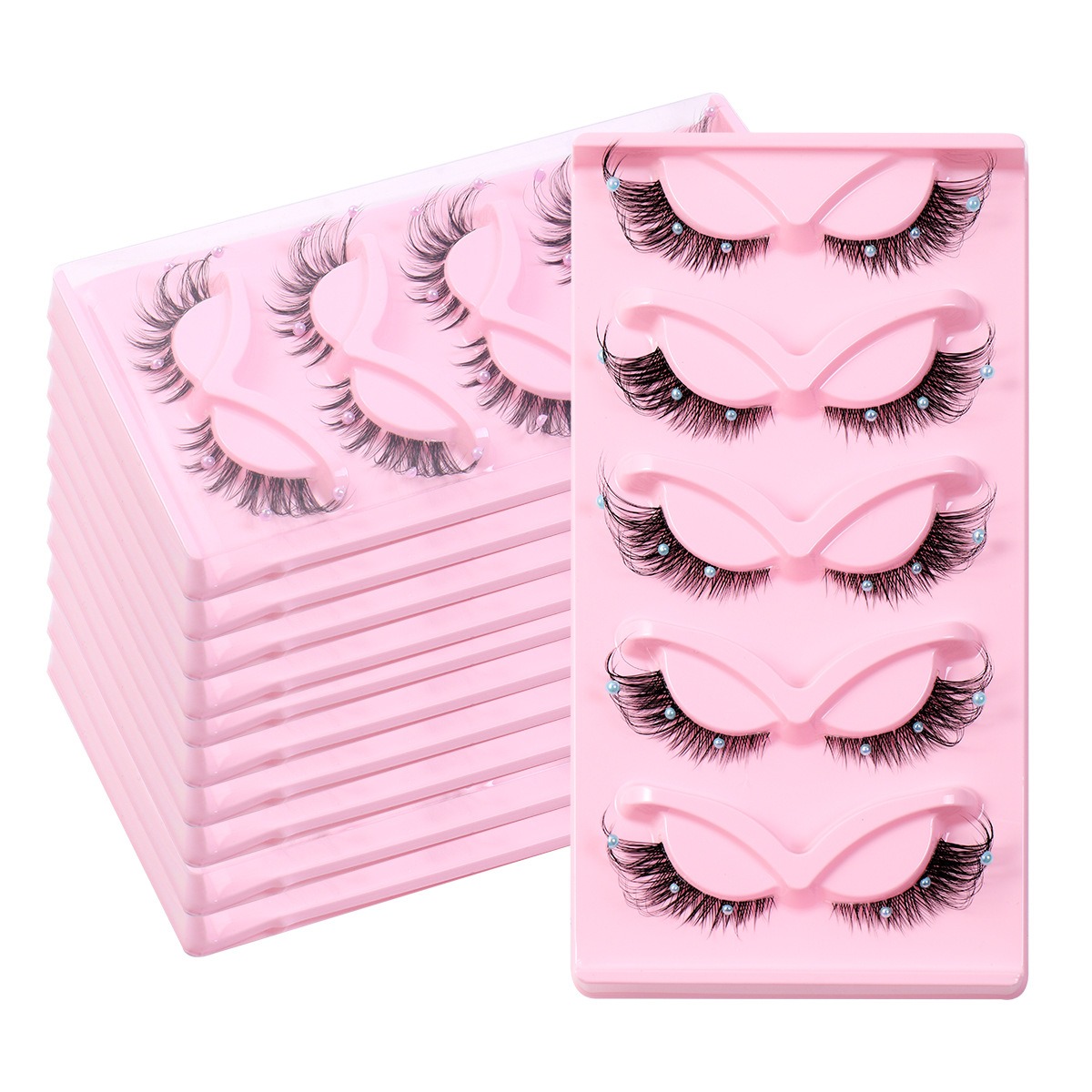 5 Pairs False Lashes Eyelashes Extension Cluster, Clear Band Corner Foxy Winged Cat Eye 3D Strip Lashes,  Dramatic Cosmetic Makeup