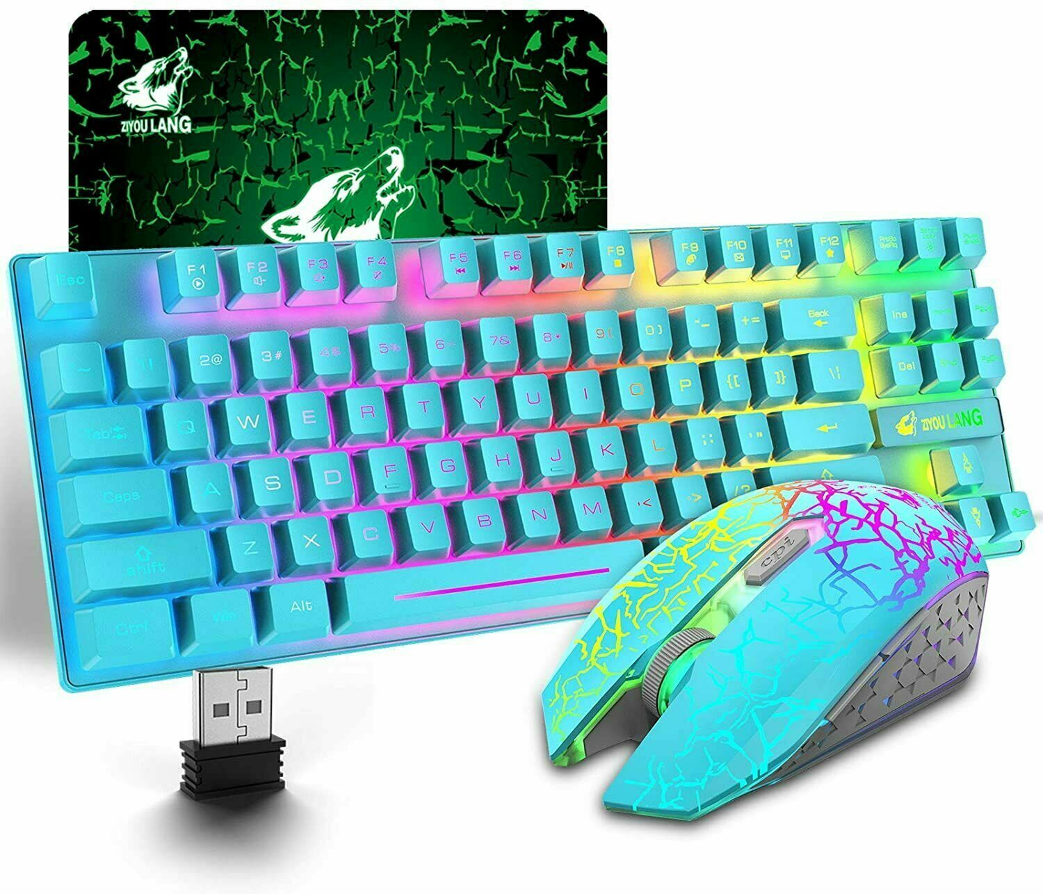 T87 Wireless Gaming Keyboard And Mouse Rainbow Backlit For PC Mac PS4 Xbox One