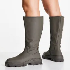 Plus Size Long Women's New Round Head Is Thin But Not Knee Martin Boots - Green - View 1
