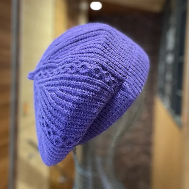 Ladies Autumn And Winter Knitted Beret French Style Purple - Shop at LoveMi