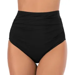 High-waisted Pleats In Solid Color Briefs Are Fashionable - Black - View 1