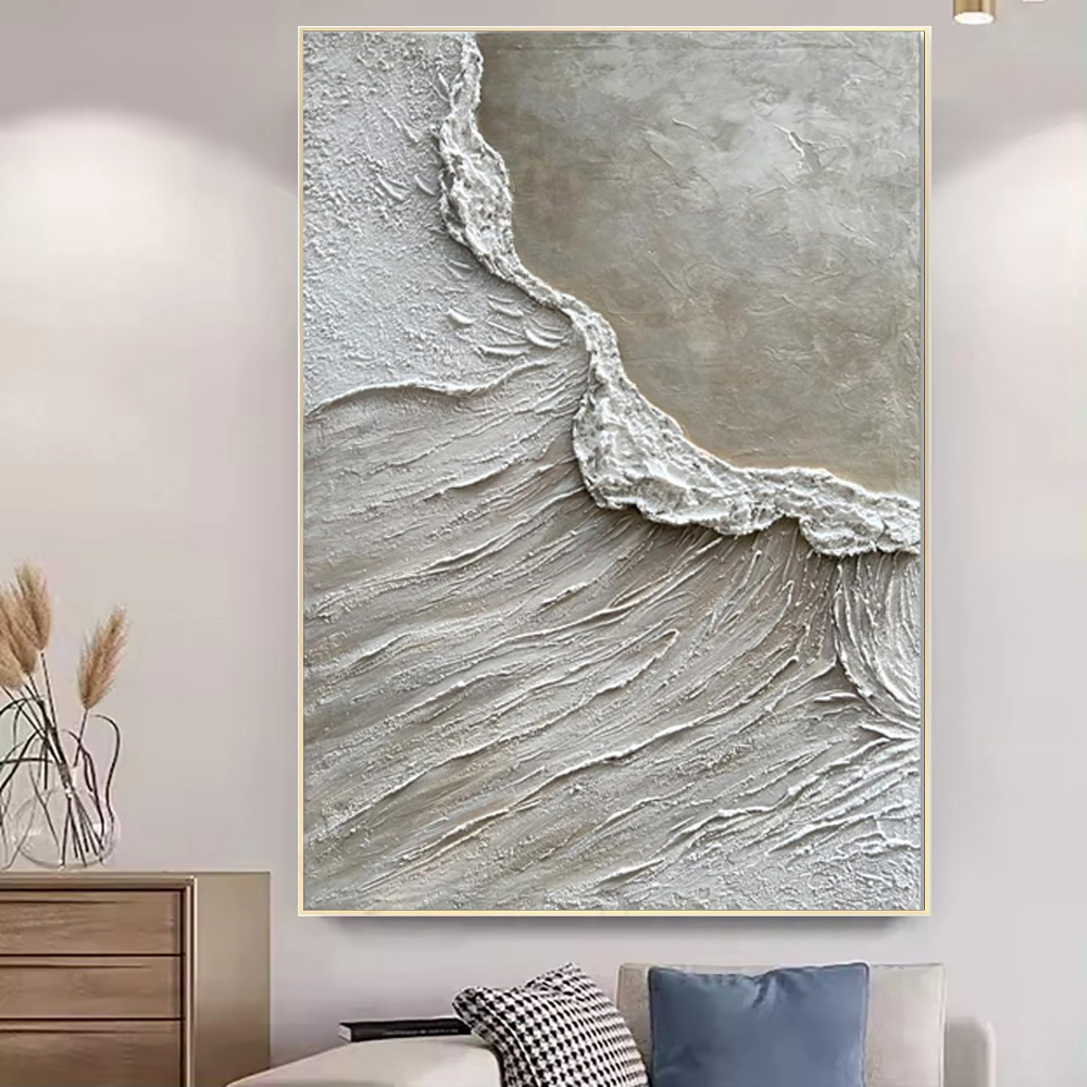 White Sand Texture Palette Knife Oil Painting Handmade Acrylic Art Canvas Unframed Wall Decor Picture For Home Design