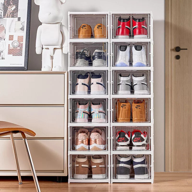 6 Tier Plastic Shoe Storage Box Stackable Foldable Boxes Trainers Organiser — image 9