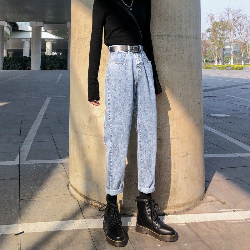 Large Size Loose Korean Style High Waist Straight Leg Slimming Wild Wide leg Daddy Pants Light Blue - Shop at LoveMi