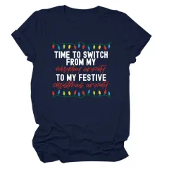 Pattern Printing Casual Short-sleeved T-shirt Women's Tops - Navy Blue White Colour - View 1