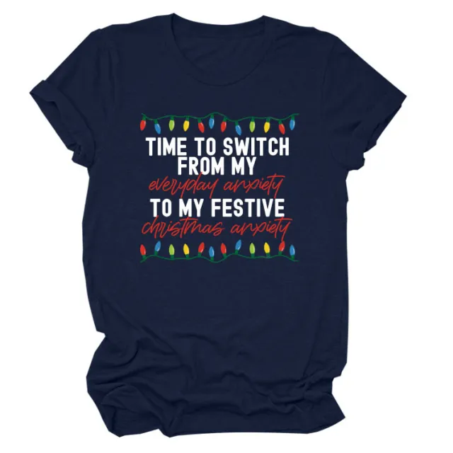 Pattern Printing Casual Short sleeved T shirt Women's Tops Navy Blue White Color - Shop at LoveMi