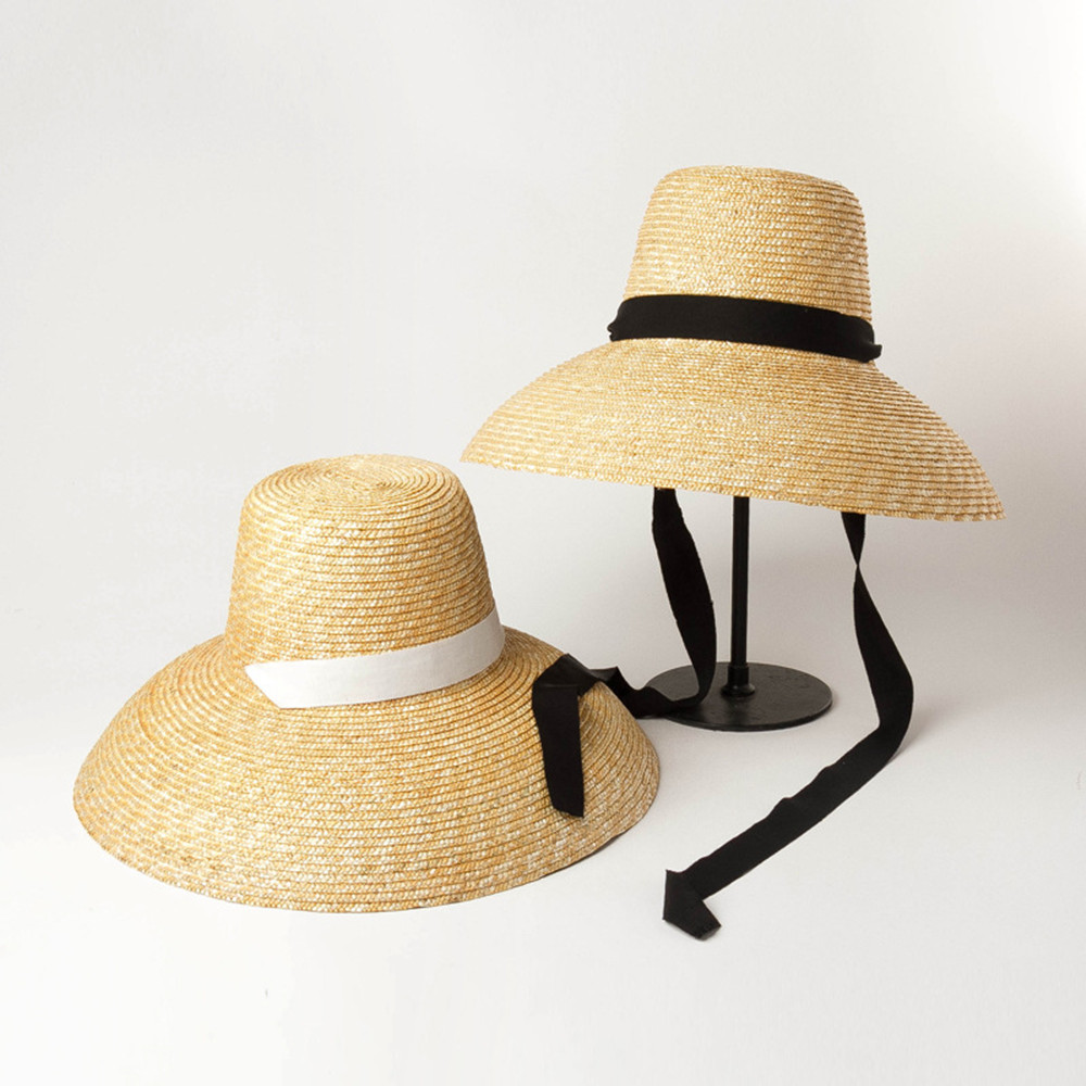 High Flat Top Big Brim Strap Straw Straw Hat Fashion