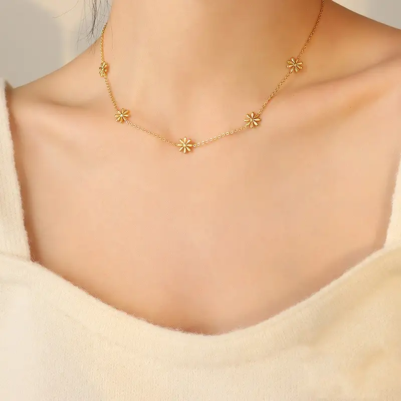 Titanium Steel Gold Plated Necklace Colorless Jewelry
