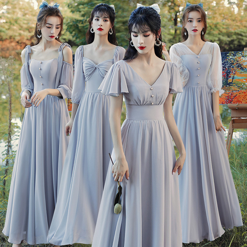 Simple Atmosphere Gray Temperament Girlfriends Sisters Dress