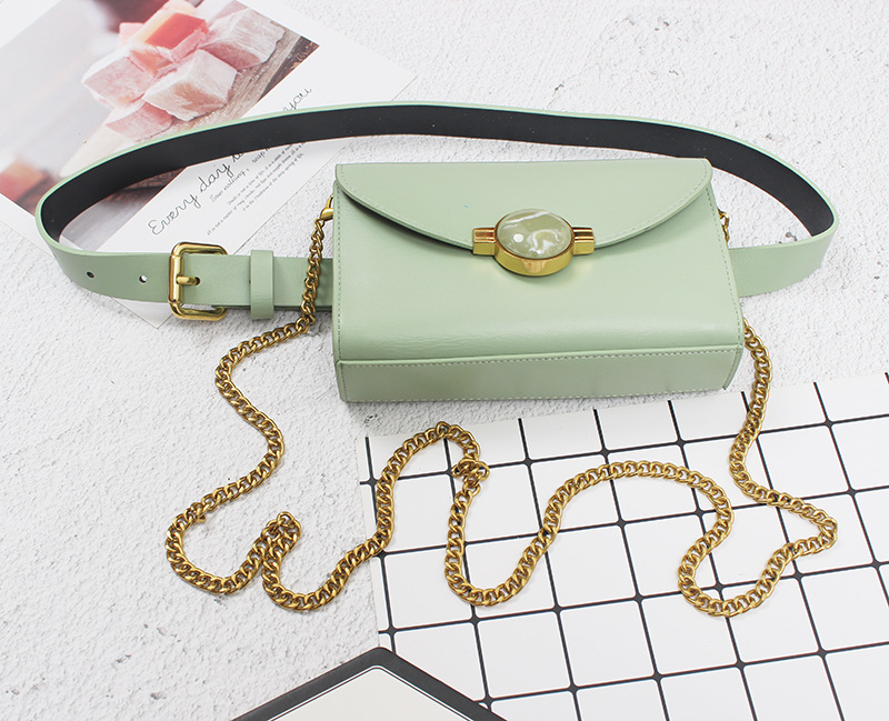 Fashion Double Bread New Limited Ring Half moon Gemstone Chain Shoulder Bag Green - Shop at LoveMi