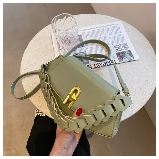 Spring New Style Woven One shoulder Handbag Simple Cross body Saddle Bag Green - Shop at LoveMi