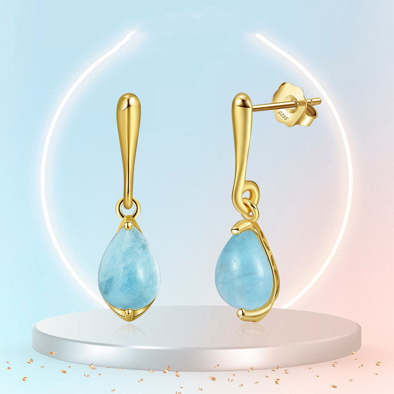 S925 Sterling Silver Earrings Natural Aquamarine Sapphire