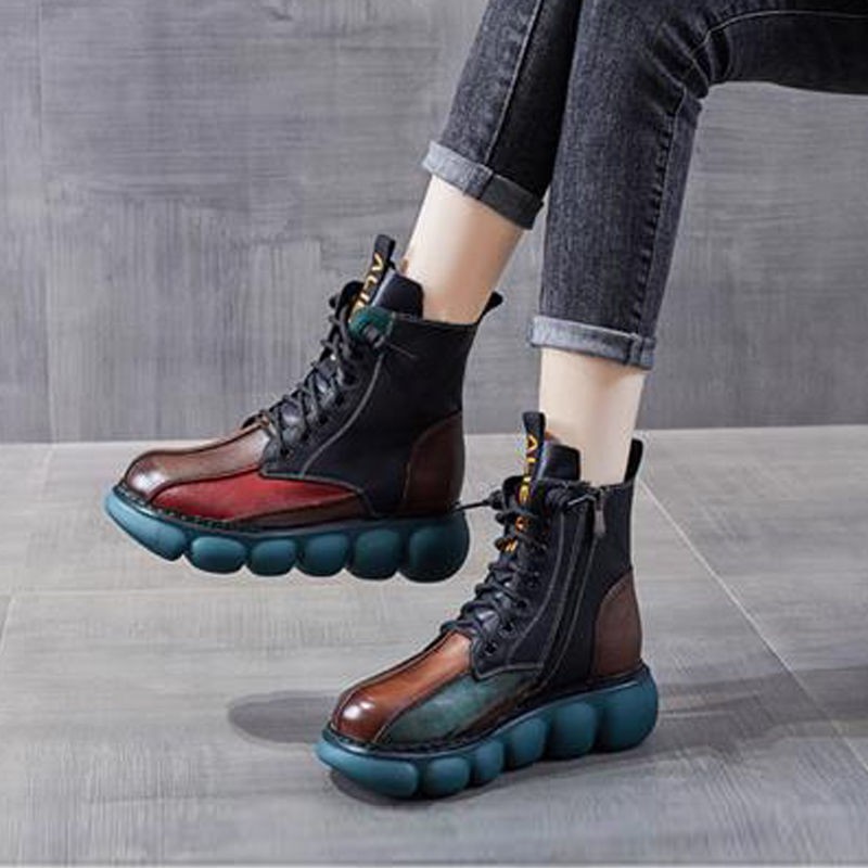Ethnic Style Retro Rainbow Short Boots Platform