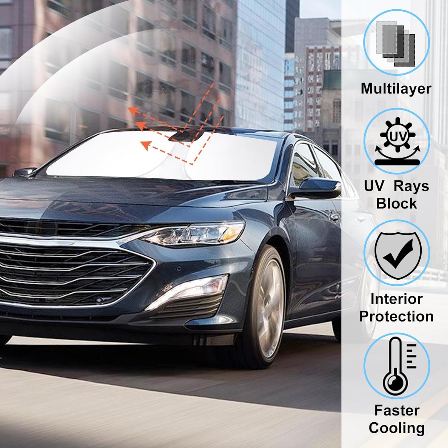 For 2016-2025 Chevy Malibu Car Front Windshield Sun Shade Reflective UVs Cover 3