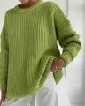 Women's Solid Color Casual Loose Long Sleeve Round Neck Sweater Green - Shop at LoveMi