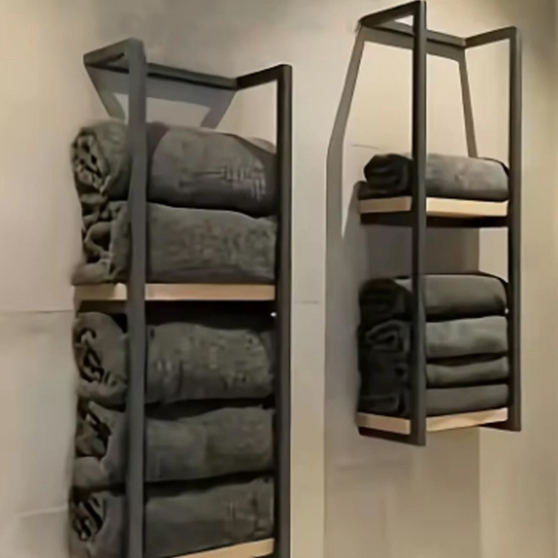 Wall Mounted Towel Rack Metal Storage Shelf Holder Rail-Bathroom Organizer Black