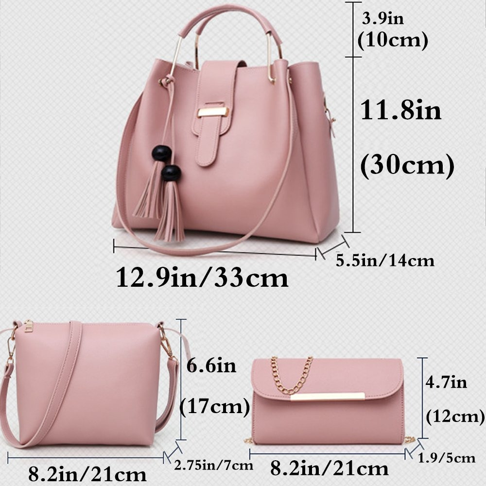 Womens purse and handbag 3pcs bag set tassel tote clutch