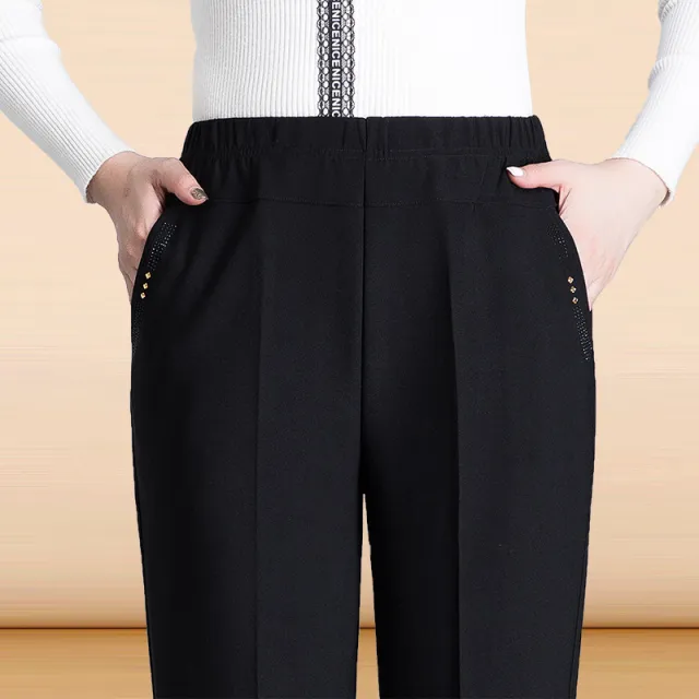 Middle aged And Elderly People Add Fertilizer To Increase Casual Straight leg Pants Pure Black - Shop at LoveMi