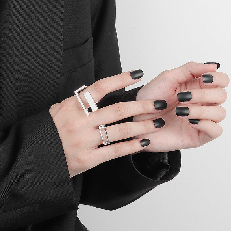 Niche Design Wild Geometric Double Layer Long Strip Texture Ring Women