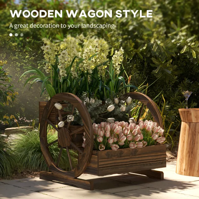 Wooden Wagon Planter Box, 3 Tier Raised Garden Bed, For Vegetables Flowers Herbs Carbonized - Shop at LoveMi