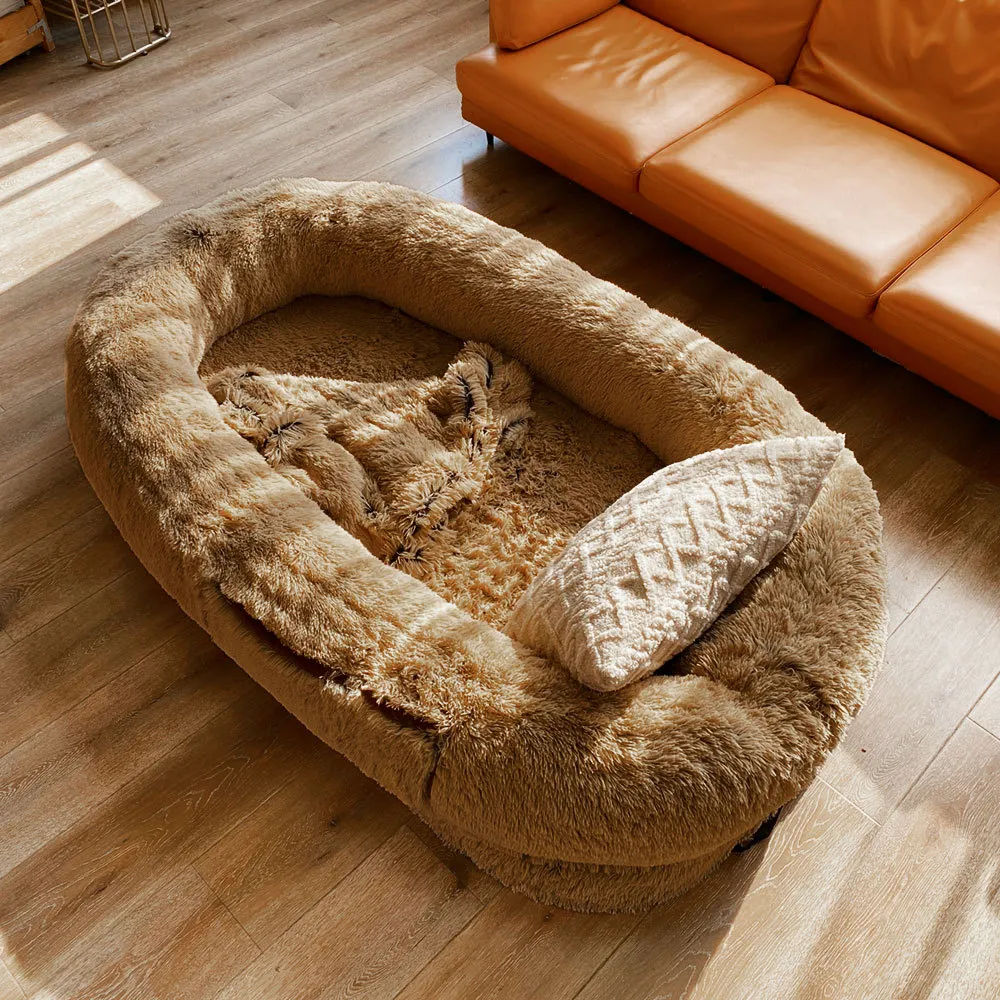 Plush Round Winter Warm Sponge Dog Pad Pet Supplies - Khaki