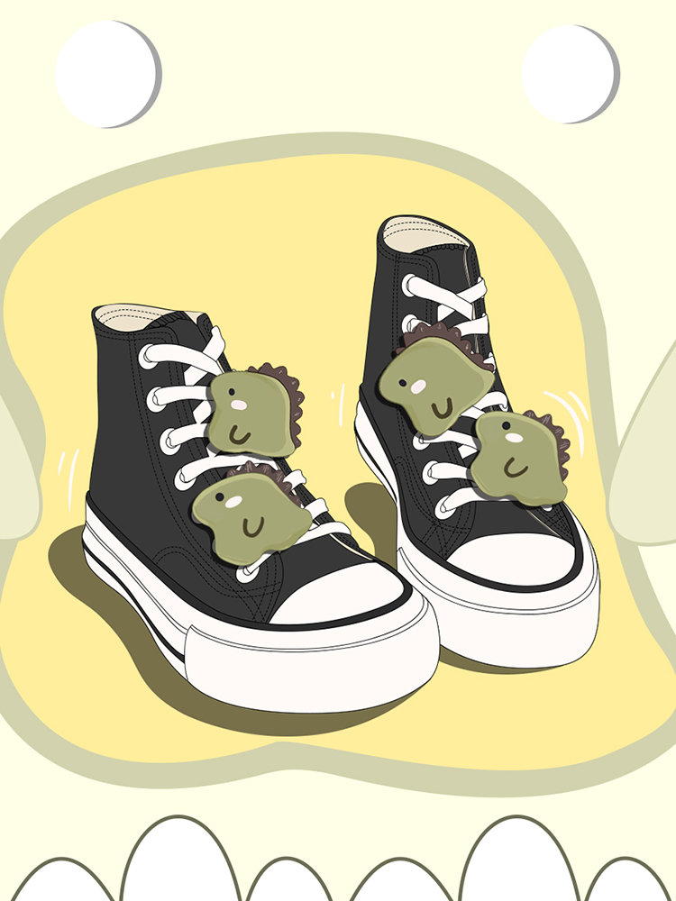 Creative Dinosaur All-match High-top Black Canvas Shoes