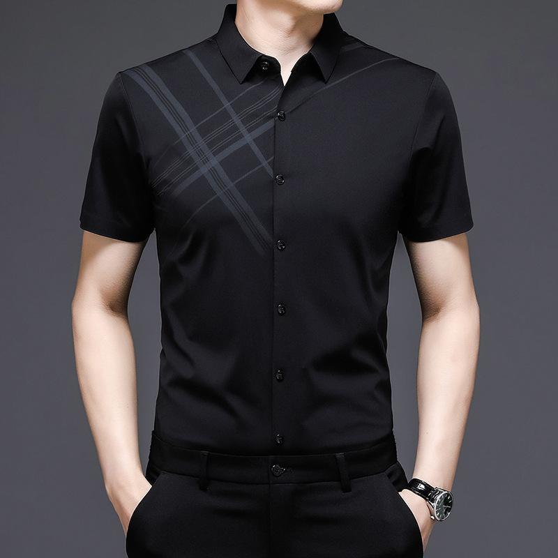 Woodpecker Silk Short Sleeve Shirt Men”s Middle Age